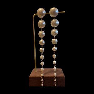 Faux Pearl Long Drop Dangle Earrings – 5  1/2" long